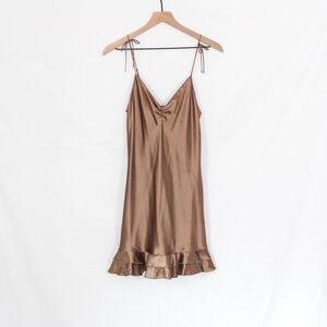 Vintage La Senza Satin Feel Slip Sleep Dress Tie Straps Frill Hem Small